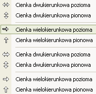 Rysuj/Linia przewodnia/poziomy To polecenie pozwala narysować pomocniczą linię, ułatwiającą rysowanie w poziomie. Linia może być drukowana lub nie, w zależności od ustawień parametrów wydruku. 1.