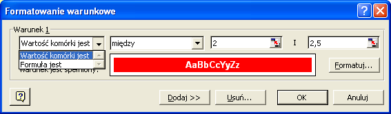 Przykład zastosowania (3) wyróŝnienie ocen niedostatecznych wizualna kontrola opłaconych składek (czarny kolor pełna składka, szary kolor niepełna składka) 7 Ilość reguł W programie MS Excel w wersji