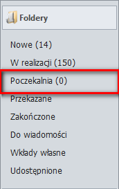 1. Folder poczekalnia Nowe funkcjonalności wersji 3.12.0 Dostępny jest z poziomu strony głównej w zakładce Foldery 2.