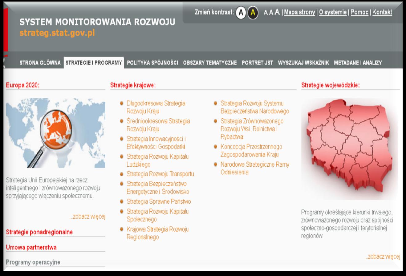 STRATEG Prezentacja wskaźników według: dokumentów