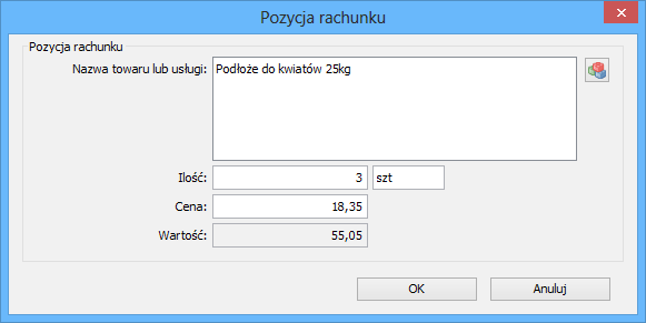 2.4 Edycja danych rachunku 15 2.4.2 Pozycje Zakładka Pozycje służy do dodawania i edycji pozycji rachunku: Aby dodać, usunąć lub dokonać edycji pozycji rachunku należy wybrać odpowiedni przycisk