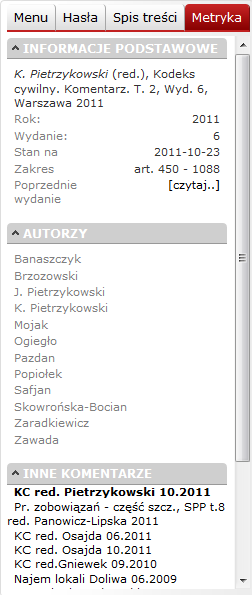 A. Informacje Podstawowe W informacjach podstawowych znajduje się propozycja formatu cytowania oraz najbardziej istotne informacje o komentarzu, tj.