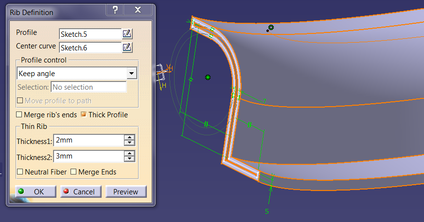 CATIA V5 Rib SIEMENS NX CATIA V5: Definiowanie modelu bazującego na profilu narysowanym w szkicowniku za