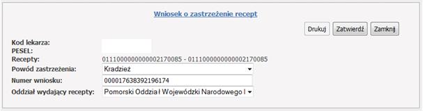 a) Bloczki zastrzegamy przez zaznaczenie pola wyboru obok zakresów numerycznych bloczku: b) Zakres należy podać numer początkowy i końcowy zakresu: PRZYKŁAD WYBORU TYLKO 1 RECEPTY Krok 3.