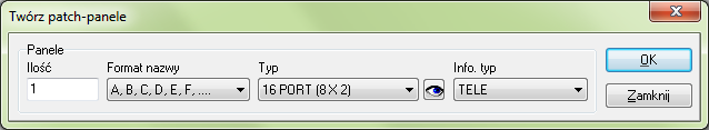 5) Wpisz Nazwę i Opis stojaka. Tworzenie patch-panela Patch-panele można dodawać na dwa sposoby: poprzez opcje Generuj panele lub pojedynczo. 6.