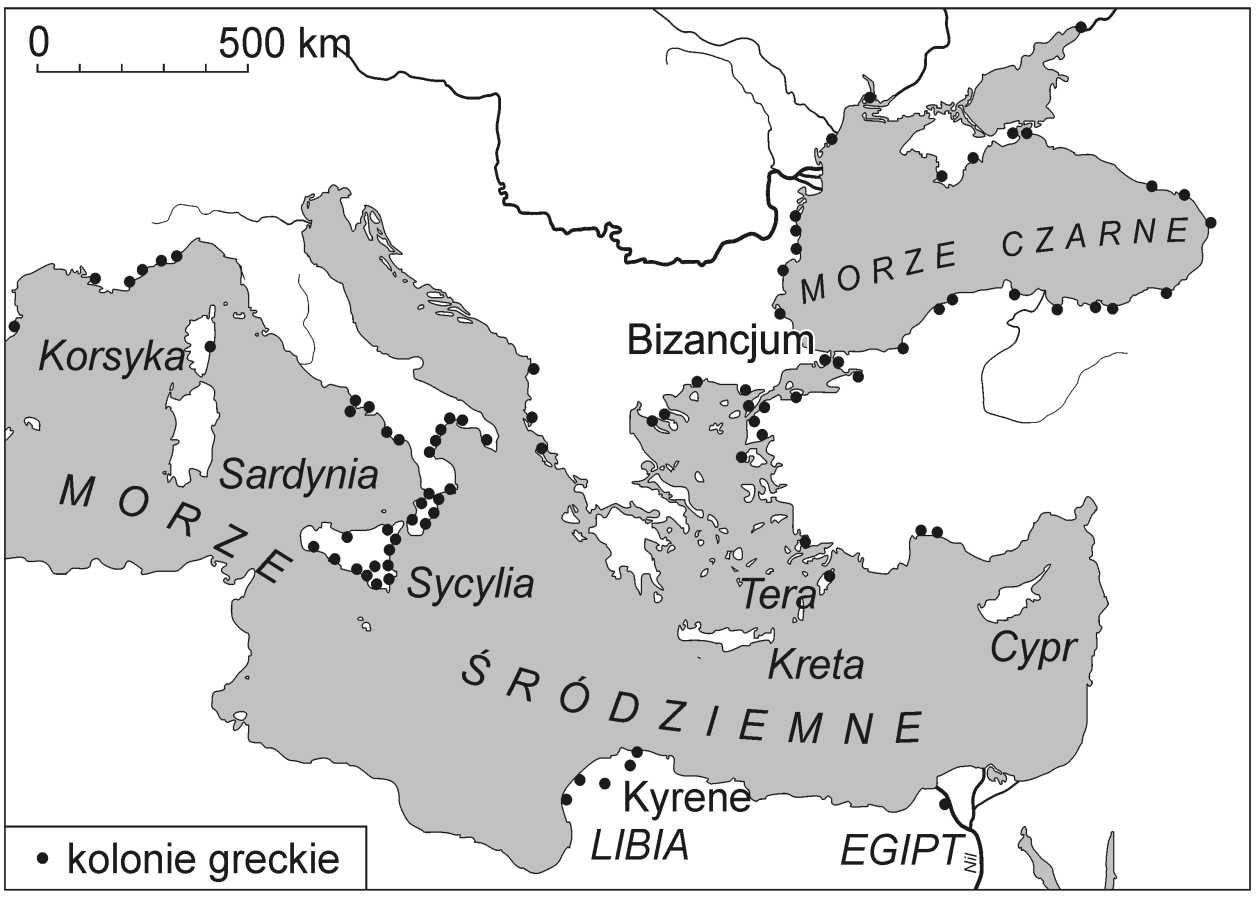 Tekst i mapa do zadania 2. Przez siedem lat nie padał deszcz na Terze; w ciągu nich uschły wszystkie drzewa na wyspie prócz jednego.