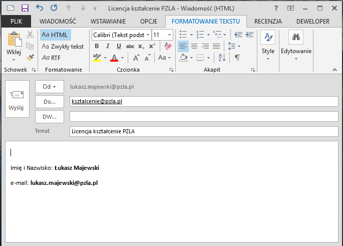 2. Zakładanie indywidualnego konta Instruktora/Trenera Na adres ksztalcenie@pzla.pl należy przysłać e-mail w celu założenia indywidualnego konta w systemie.