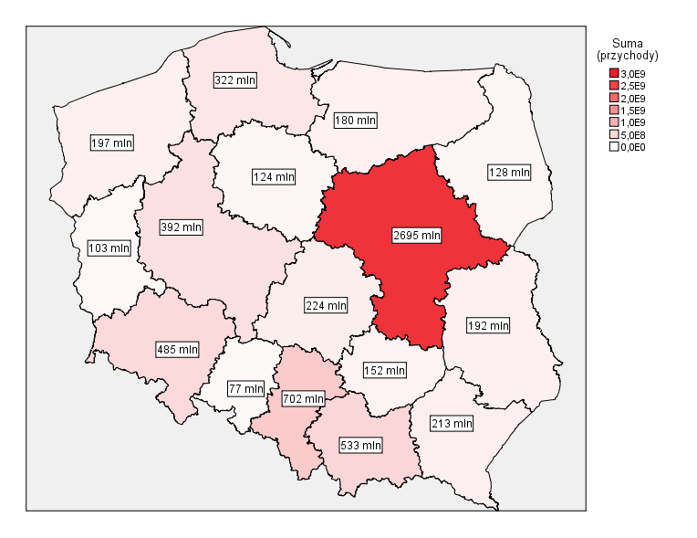 Mapa 4. Przychody organizacji pożytku publicznego w 2014 r.