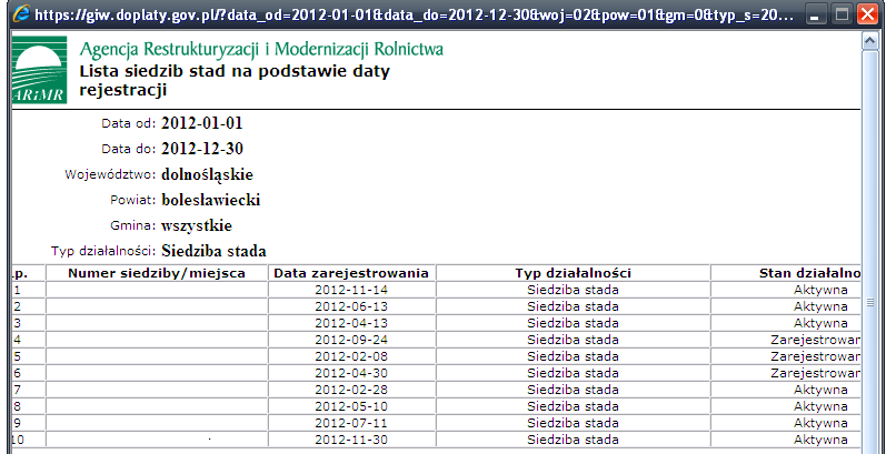 Zmiana kryteriów wyszukiwania oraz użycie funkcji {Wyszukaj} spowoduje wyświetlenie nowych danych spełniających określone kryteria.