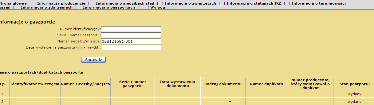 3.9 Informacja o paszportach Poniższy rozdział opisuje przypadek użycia funkcji Informacja o paszportach. Funkcja umożliwia przegląd danych paszportów/duplikatów paszportów.