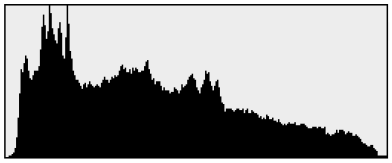 Ilość zliczeń Histogram Histogram jest graficznym sposobem przedstawienia stopnia doświetlenia zdjęcia. Jest tworzony na podstawie analizy jasności i kolorów wszystkich pikseli zdjęcia.