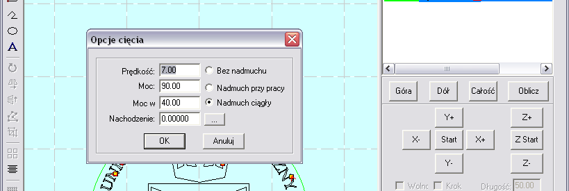 8. Otwieramy plik parametry.pdf znajdujący się w katalogu programu LaserCut. Odszukujemy parametry grawerowania i cięcia dla plexi o grubości 5mm.