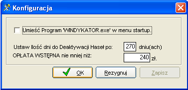 KONFIGURACJA OPŁATY WSTEPNEJ nie mniej niŝ (np.240 zł.