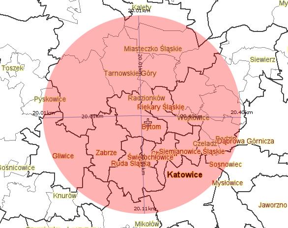 Otoczenie /catchment 20 km Zabrze 187 000, Bytom 182 000, Piekary Śląskie 58 000 Radzionków 17 000, Świętochłowice 54 000 Chorzów 113 000, Wojkowice 9000, Bobrowniki 11 000, Tarnowskie Góry 60 000,