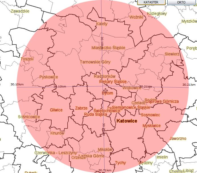 Otoczenie /catchment 30 km Zabrze 187 000, Bytom 182 000, Tychy 130 000 (70 000), Pyskowice 19 000, Piekary Śląskie 58 000, Mysłowice 74 000 Radzionków 17 000, Świętochłowice 54 000, Chorzów 113 000,