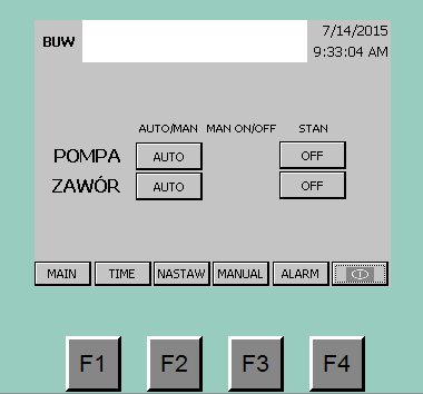 5.3.4. Ekran MANUAL Ekran przedstawia stan pompy oraz zaworu i umożliwia ich ręczne sterowanie. AUTO Pompa/zawór działa w trybie auto. Kolumna STAN, przedstawia aktualny stan pracy pompy.