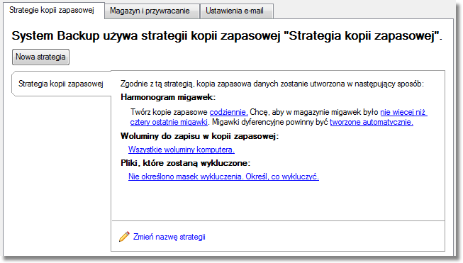 System Backup 2010 20 Podręcznik użytkownika Możesz utworzyć nową strategię.