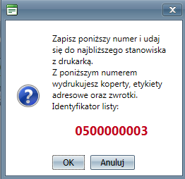 Zaznaczamy, które etykiet związane z danym adresatem chcemy wydrukować, a następnie klikamy Zapisz listę zaznaczonych : Zapisujemy wyświetlony kod.