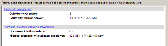 Na stronie Podsumowanie przywracania przejrzyj wszystkie parametry operacji i, jeśli to konieczne, zmodyfikuj je. 8.