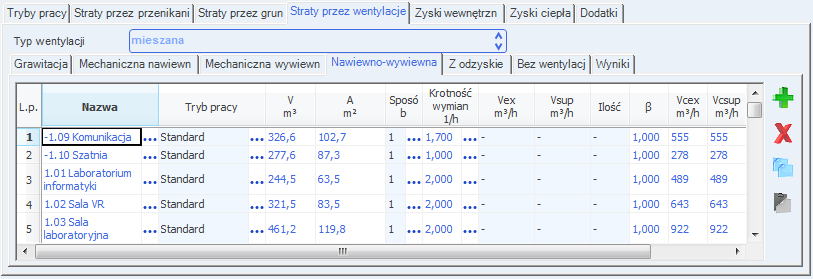 Opis obliczeń sezonowego zapotrzebowania na ciepło na cele ogrzewania i wentylacji KUBATURA V [m 3 ] pole do edycji kubatury pomieszczenia/strefy dla której definiujemy wentylację, program domyślnie