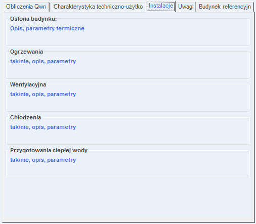 Certyfikat POWIERZCHNIA O REGULOWANEJ TEMPERATURZE pole do edycji przez użytkownika, program domyślnie sumuje z wszystkich stref należących do tej grupy powierzchnie Af.