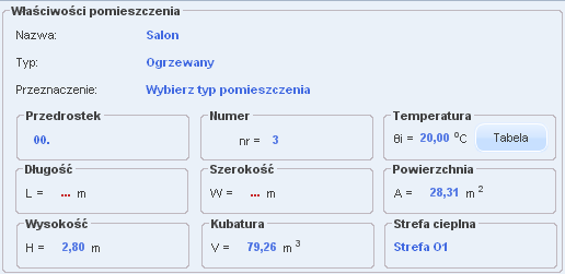 Opis obliczeń strat ciepła w pomieszczeniu 5.1.