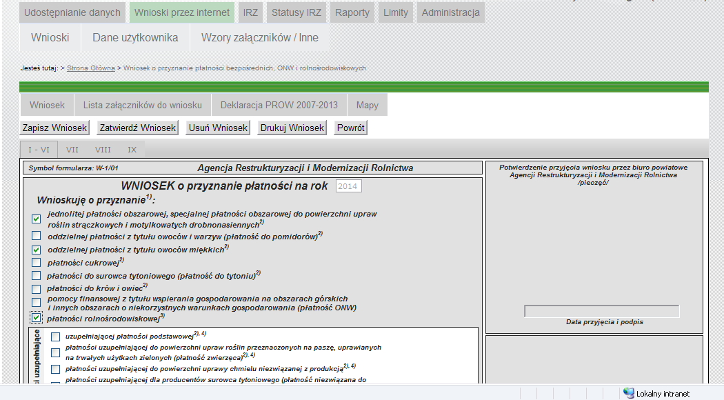 Ekran 70 - zakładka PROW 2007-2013 Ekran