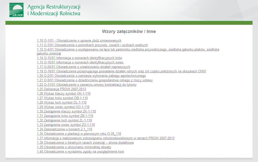 Ekran 72- wzory załączników/inne /Deklaracja PROW 2007-2013 Deklarację pakietów rolnośrodowiskowych PROW 2007-2013 należy zapisad na dysku twardym komputera, a następnie przystąpid do wypełniania