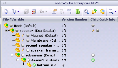 SolidWorks Enterprise PDM Podczas pracy ze złożeniem zawierającym wiele podzespołów, informacja ta może pomóc podjąć decyzję o wyewidencjonowaniu podzespołu i przebudowaniu go tak, aby odnosił się do
