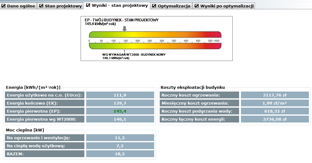 Na podstawie tak sporządzonej charakterystyce energetycznej możemy wykonać optymalizację wszystkich lub wybranych elementów budynku mających wpływ na efektywność energetyczną tak aby ostatecznie