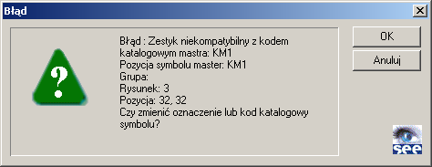 36 4.Prosty przykład rysunkowy rys. 4.15 Okno informujące o powtarzającym się oznaczeniu rys. 4.15a Okno informujące o błędzie przypisania zestyku Wstawiamy dalsze symbole.