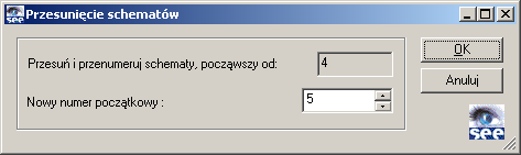 64 4.Prosty przykład rysunkowy Zmiana numeru schematu w Eksploratorze schematów na dowolny wolny (opcja dostępna w menu kontekstowym).