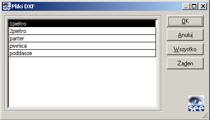 70 5.Import DXF. 5.2. Importowanie plików DXF. Poprawne wykonanie importu jest możliwe dla plików wykonanych z obiektów zdefiniowanych w programie See 2000.