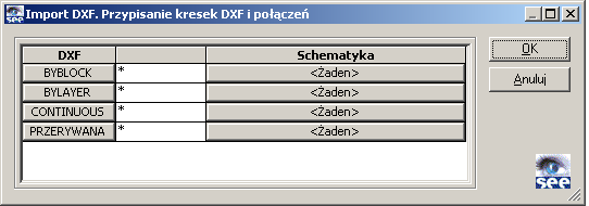 72 5.Import DXF. rys 6.3 Okno przypisania warstw pliku DXF odpowiednim warstwom w See 2000. Znając zawartość pliku DXF np.