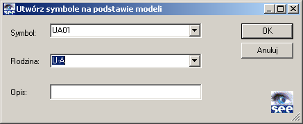 5.2. Importowanie plików DXF. 75 rys. 6.2 Tworzenie symbolu na podstawie modelu Wpisujemy nazwę symbolu UA01 i nazwę rodziny U-A (nazwa rodziny musi się rozpoczynać od U-), klikamy <OK>.