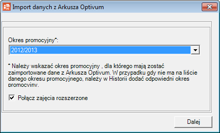 Sekretariat Optivum. Import danych z Arkusza Optivum do Sekretariatu Optivum 2/9 - poprawnie zdefiniowane są zajęcia międzyoddziałowe. 3.