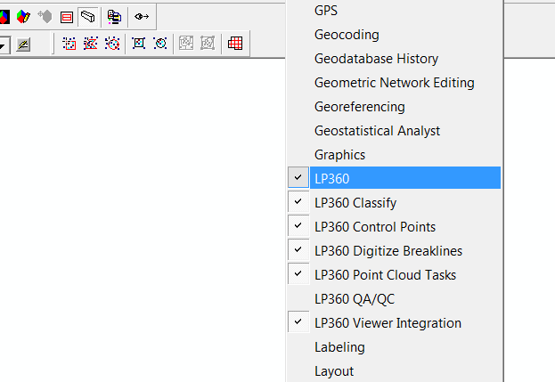 ArcGIS a oprogramowanie LP360 uruchomienie aplikacji poprzez włączenie jej w oknie Extension, dodatkowe paski narzędziowe w