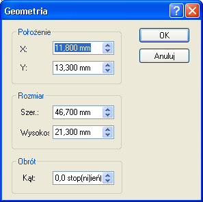 'Geometria' Określenie dokładnej pozycji elementów, albo poprzez wprowadzenie wartości albo z użyciem klawiszy