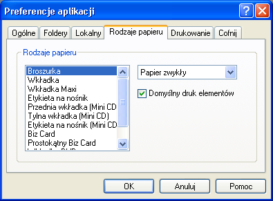 4.2.3 Zakładka 'Lokalny' Określa język programu i jednostki miary. Zmiana języka wymaga zamknięcia wszystkich okien aplikacji. Jednostki miary można zmienić używając rozwijanej listy. 4.2.4 Zakładka 'Rodzaje papieru' Określa standardowe rodzaje papieru dla każdego elementu okładki w programie Cover Designer.