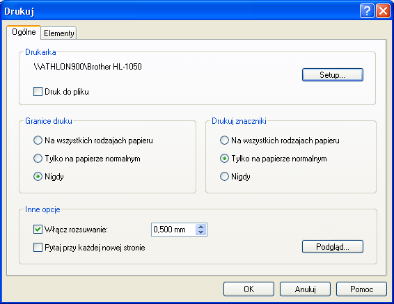 4.3 Drukowanie W menu 'Plik' znajdują się polecenia: 'Drukuj', 'Podgląd wydruku', 'Ustawienia druku' i 'Rodzaje papieru'.