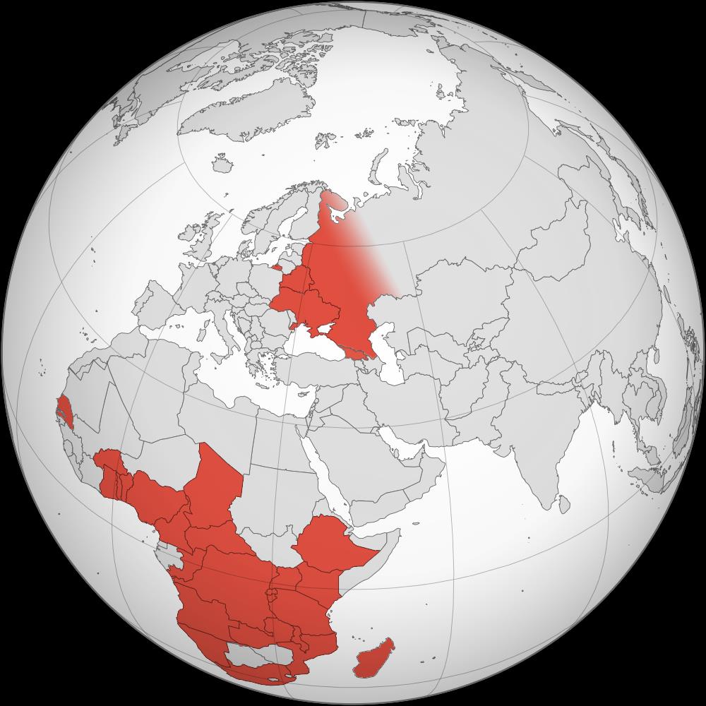 Występowanie ASF W 2007 roku wirus ASF został zawleczony do państw leżących na Kaukazie