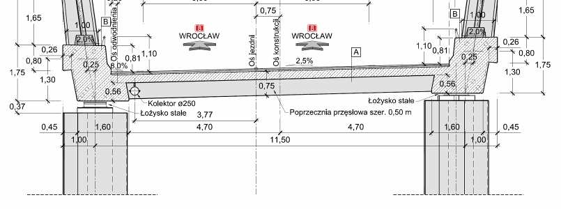 14. Wiadukt nad drogą ekspresową S8 w Oleśnicy (2012) Charakterystyka konstrukcji: - wiadukt dwuprzęsłowy z betonu sprężonego, rozpiętości przęseł 43,50 + 39,90 m; - obiekt