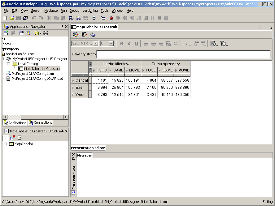 Edycja obiektu prezentacyjnego 379 Query Builder Customizer Utworzony obiekt analityczny natychmiast