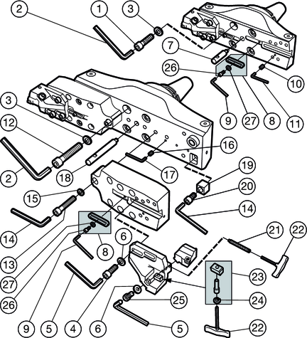 WYTACZANI Części zamienne CoroBore 820 XL Adapter nasadzany 1 2 1) 3 4 5 1) Wielkość adaptera nasadzanego M, N i O Śruba Klucz (mm) Podkładka Śruba Klucz (mm) 3212 010-569 3021 010-140 (14.