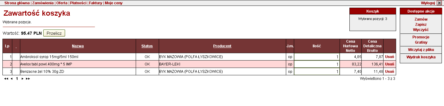 Strona Główna apteka może zamawiać promocje opcjonalne i pakietowe. Promocja tygodniowa (opcjonalna) po naciśnięciu słowa Wybierz pokazane zostaną preparaty, które są objęte promocją.