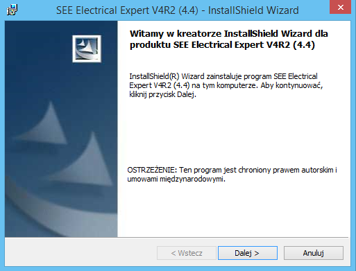 Pierwsze kroki SEE Electrical Expert Wersja V4R2 Włączyć komputer. Jeżeli komputer pracuje, należy pozamykać wszystkie pracujące w systemie Windows programy. Włożyć płytę CD do napędu.