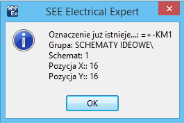 Wersja V4R2 SEE Electrical Expert Pierwsze kroki Pod symbolem cewki, zostaje wprowadzony adres krosowy obok wizerunku zestyku, informujący o tym, w którym miejscu wstawiliśmy zestyk (1-7) (pierwszy