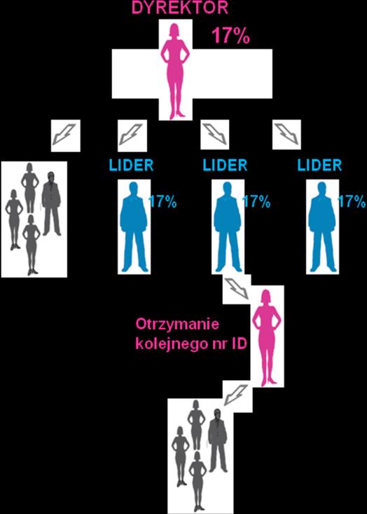 KLONOWANIE W STRUKTURZE. Konsultant ma możliwość otrzymania kolejnego nr ID, ponownego wpisania się w dowolne miejsce swojej struktury i rozpoczęcia budowania nowej struktury od początku.