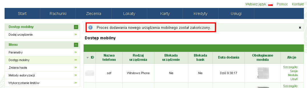 Rysunek 3: Formularz podpisania dodawania urządzenia Po podpisaniu dodawania urządzenia, wyświetli się strona z kodem jednorazowym, który należy przepisać do urządzenia mobilnego.