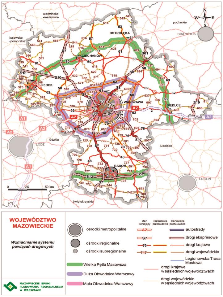 Polityka poprawy dostępności i efektywności transportowej województwa trasy obwodowe I W zakresie sieci drogowej kluczowe znaczenie mają: budowa sieci dróg ekspresowych i autostrad (A2 i S2, S8, S7,